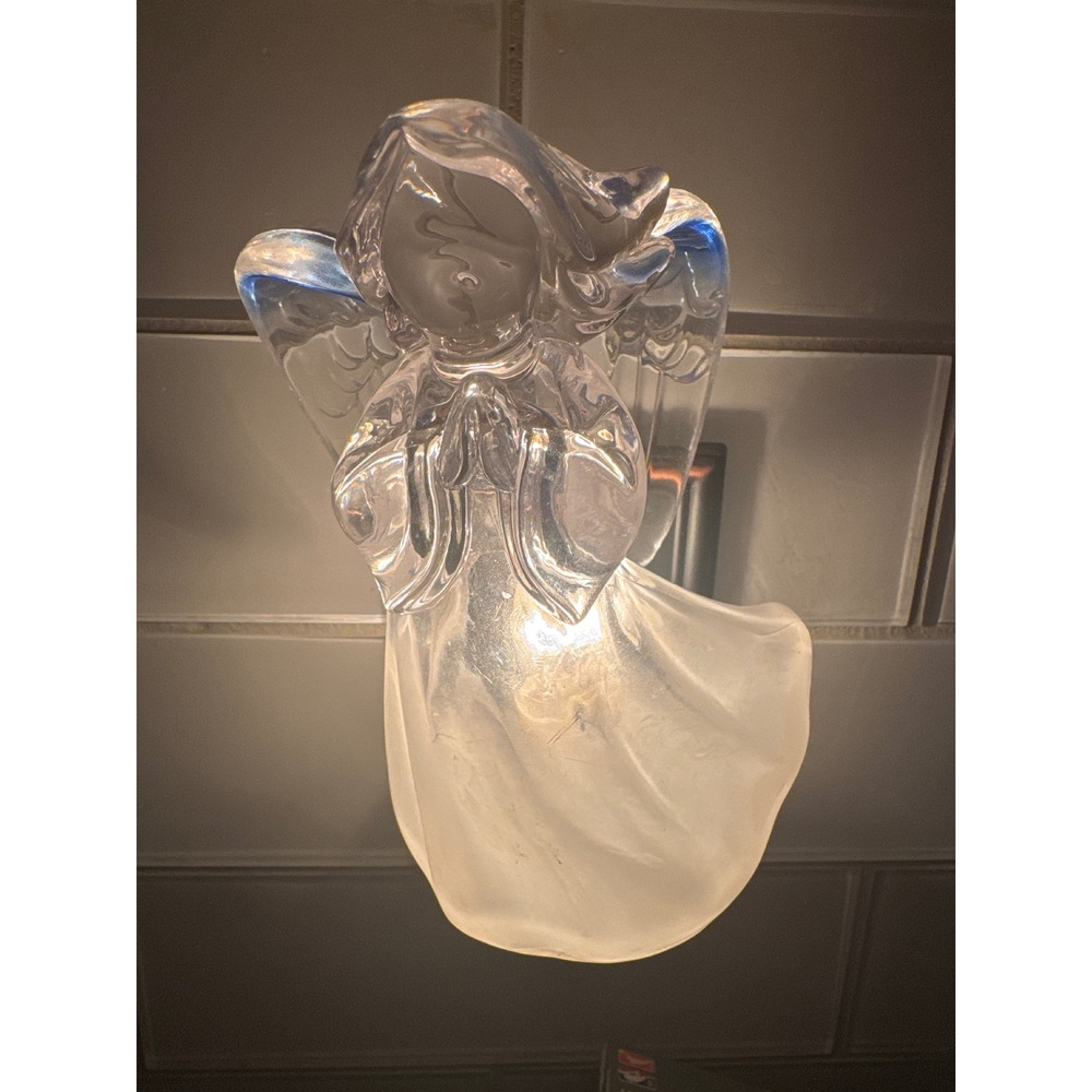 Praying Angel Night Light Clear Frosted Blue Wings Plug In Wall Light 6 Inch